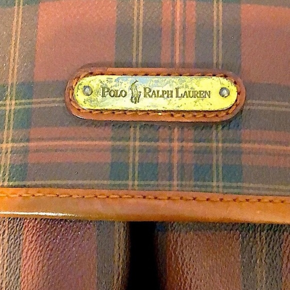 RALPH LAUREN Brown Green Tartan Plaid Crossbody Messenger Computer Work Bag VTG - Picture 16 of 17